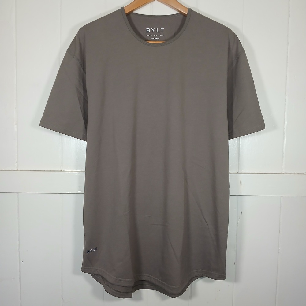 BYLT Blend Drop Cut Tee Mens XL Olive Brown Short Sleeve Curved Hem